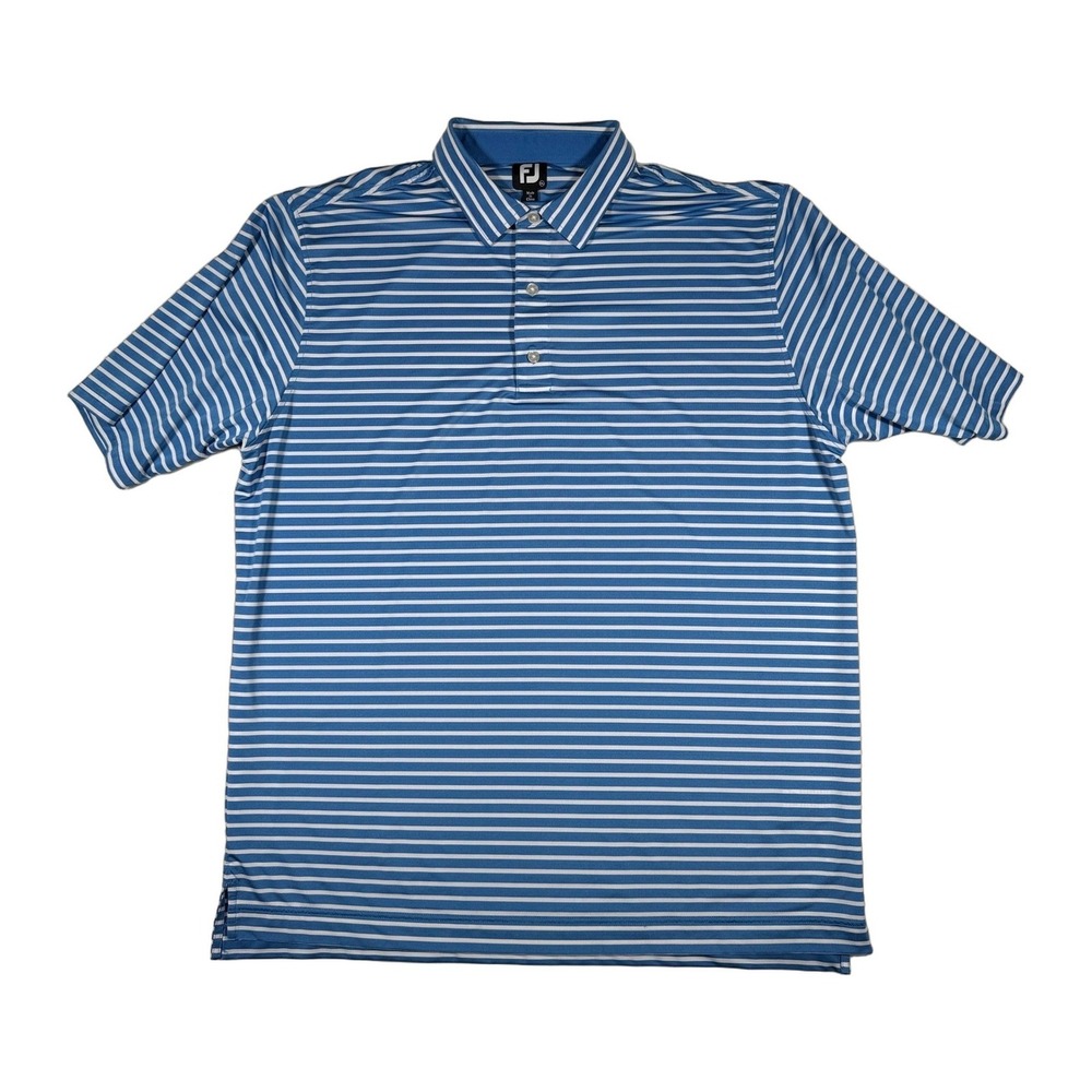 Footjoy FJ‎ Mens 2XL Blue White Stripe Golf Polo Shirt Short Sleeve